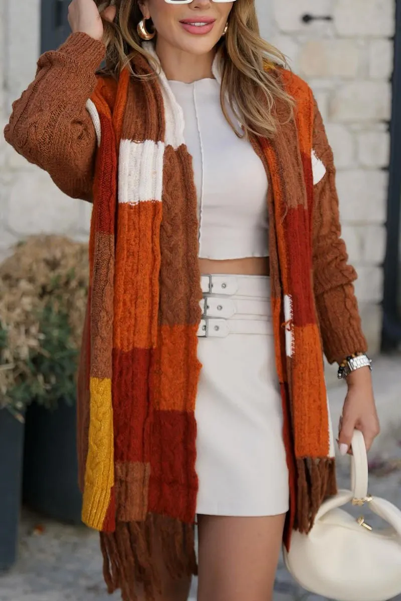 Color Block Sweater Long Sleeve Jacket (scarf Not Included)